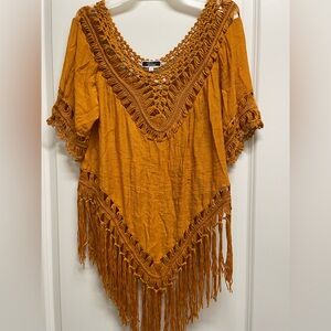 Vivid Mustard Crochet Fringe Tunic